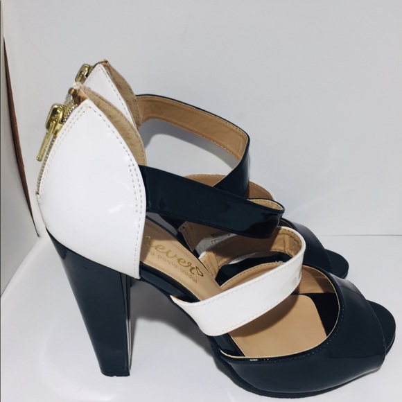 Classy Black and White Strapped Heels - Picture 2 of 7